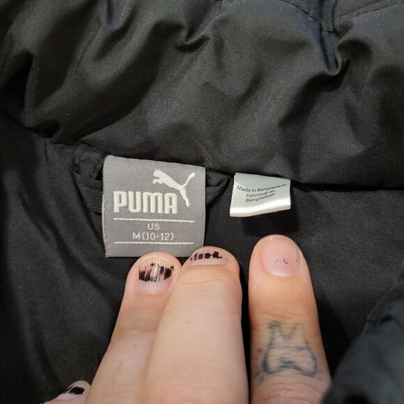 Kids 10/12 black Puma puffer vest red logo zip front - Picture 3 of 5